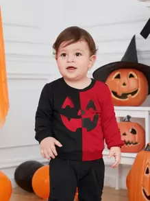 SHEIN Đứa bé trai Hai âm Halloween In biểu thức Áo nỉ - Nhiều màu - Xem 11
