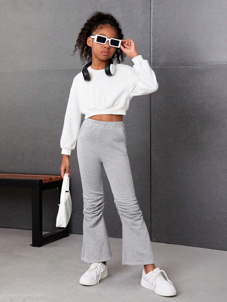 Tween Girl Letter Graphic Ruched Knee Flare Leg Sweatpants