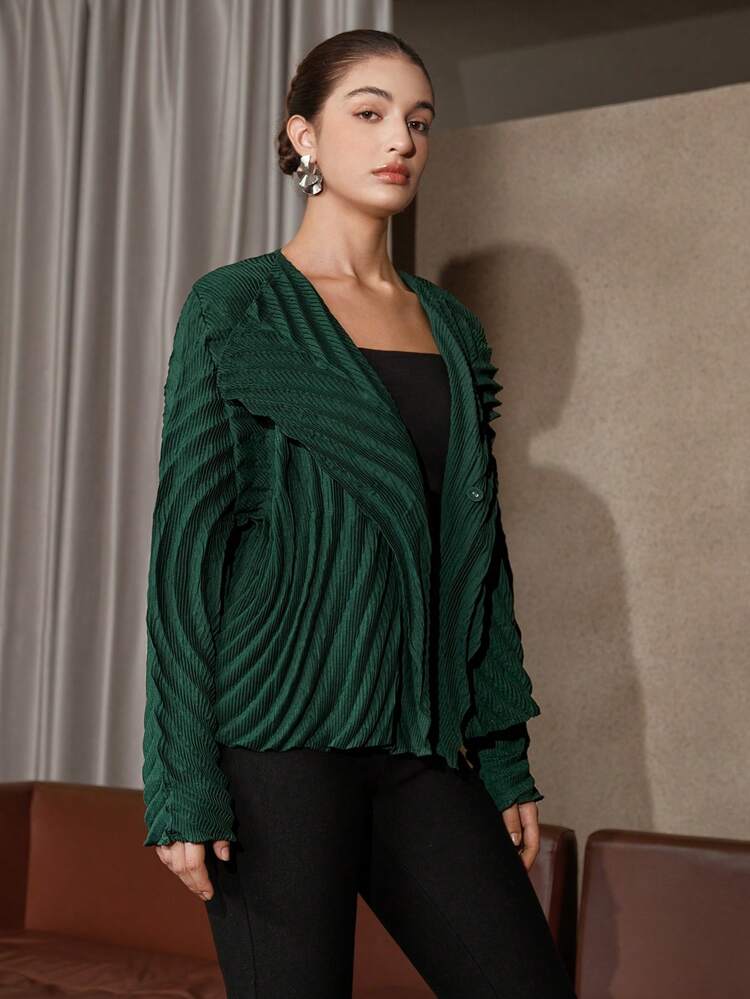 Solid Waterfall Collar Open Front Coat