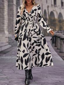 EMERY ROSE 滿版印花荷葉袖繫腰帶洋裝 - 彩色 - 查看 3