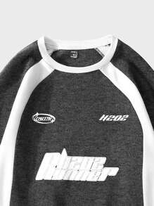 Claim Dot Nam Đồ họa Chữ cái Tay Raglan Áo nỉ - Màu xám đen - Xem 4