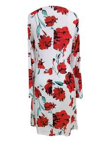 Floral Print Asymmetrical Neck Dress - Red - View 2