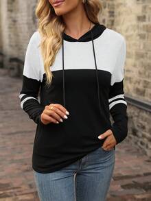 SHEIN LUNE Colorblock Drawstring Hoodie - Multicolor - View 5