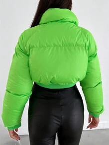 SHEIN Cottnline Zipper Front Raglan Sleeve Padded Jacket - Green - View 2