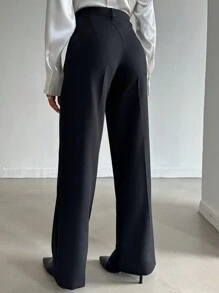 EURMUSE High Waist Straight Leg Pants - Black - View 2