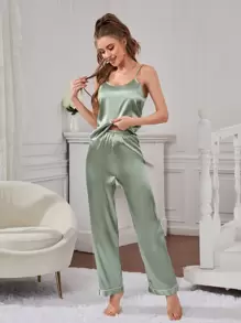 Set pijamale cu top și pantaloni din satin