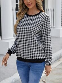 EMERY ROSE Sudadera con estampado de guingán de manga raglán - Multicolor - Ver 6