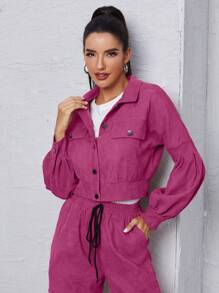 Mulvari Chi tiết về Flap Áo khoác & Eo dây rút Quần Cargo - Màu Hồng Tươi - Xem 4