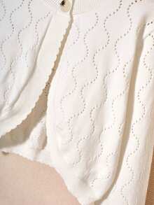 SHEIN Tween Girls' Long Sleeve Cardigan Sweater - White - View 3