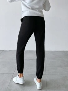 EURMUSE Solid Drawstring Waist Slant Pocket Sweatpants - Black - View 2