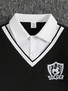 男大童字母圖案條紋飾邊二合一套頭衫和運動褲 - 黑與白 - 查看 4