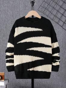 SHEIN Chico preadolescente Jersey de dos tonos de hombros caídos - Multicolor - Ver 1