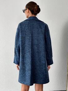 EURMUSE Lapel Neck Drop Shoulder Button Front Overcoat - Blue - View 2