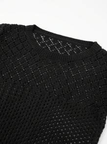 SHEIN Unity Solid Pointelle Knit Sweater Dress - Black - View 6