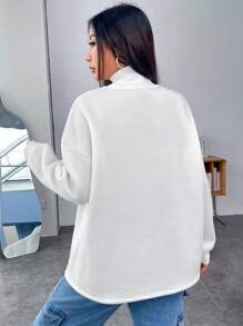 SHEIN EZwear 秋冬字母贴花高领落肩卫衣、长袖上衣 - 白色 - 查看 2