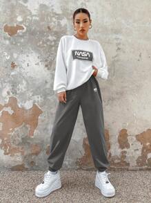 SHEIN EZwear Letter Graphic Drop Shoulder Sweatshirt & Sweatpants