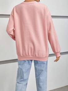 SHEIN EZwear Sudadera con estampado de slogan de hombros caídos