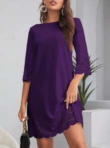 SHEIN Clasi Laser Cut Cắt vỏ sò Đầm - Màu tím - Xem 2