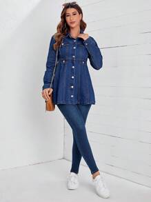 EMERY ROSE 翻蓋口袋前紐扣牛仔外套 - 深色水洗藍 - 查看 3