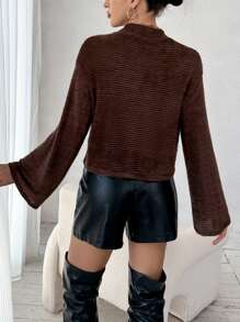 SHEIN Essnce Mock Neck Trumpet Sleeve Tee