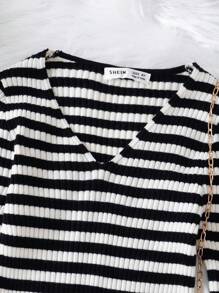 SHEIN Tween Girl Striped Pattern Sweater Dress - Beige - View 3