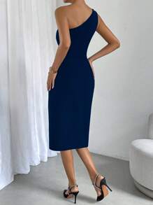 Chiquease One Shoulder Tulip Hem Dress - Royal Blue - View 2