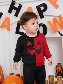 SHEIN Đứa bé trai Hai âm Halloween In biểu thức Áo nỉ - Nhiều màu - Xem 4