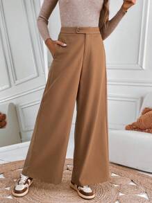SHEIN Privé Solid Wide Leg Suit Pants - Maroon - View 1