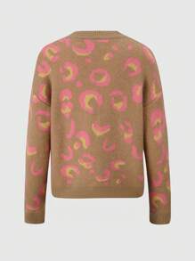 GENKIRA Allover Pattern Drop Shoulder Knit Pullover Fall Winter Sweater - Multicolor - View 2