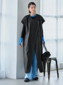FRIFUL Solid Slant Pocket Wrap Overcoat