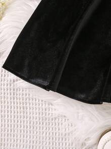 SHEIN Young Girl Contrast Collar Keyhole Back Dress - Black - View 6