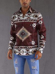 Manfinity 男士幾何印花前排扣襯衫 - 彩色 - 查看 6