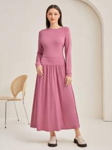 Seusyu Solid A-line Dress - Dusty Pink - View 1