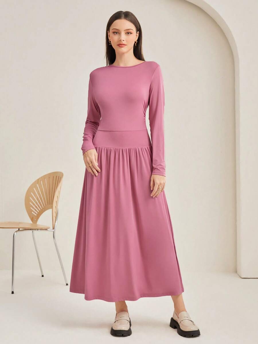 Seusyu Solid A-line Dress - Dusty Pink - View 1