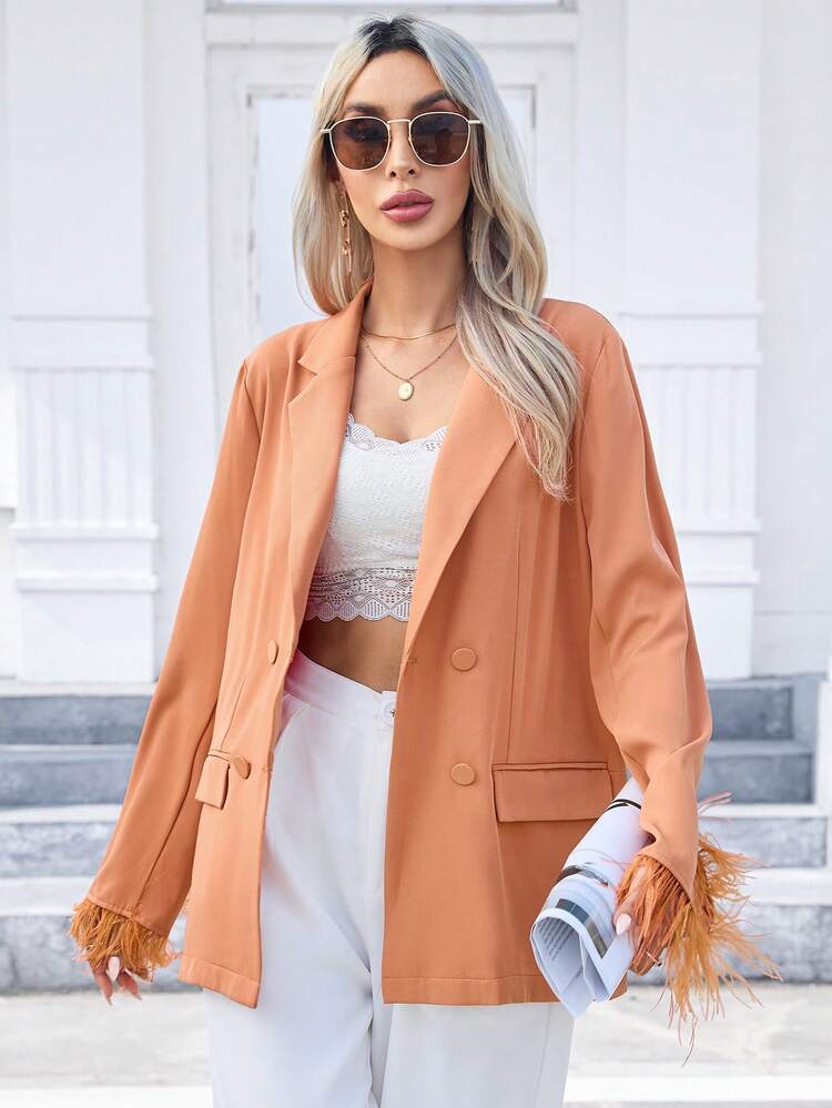 Solid Double Breasted Lapel Neck Blazer