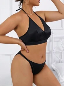 Talla grande unicolor Sujetador sin aro & Set bragas