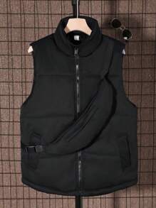 Teen Boy Zipper Vest Padded Coat & Bag Without Tee - Black - View 3