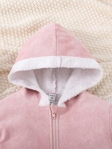 Tween 女童冬季保暖内衬连帽派克大衣，配麂皮外层 - 粉色 - 查看 4