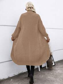 SHEIN Essnce 双口袋落肩开衫 - 卡其色 - 查看 2