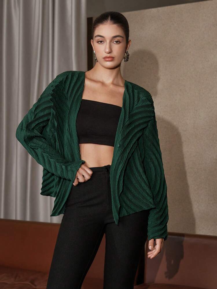 Solid Waterfall Collar Open Front Coat