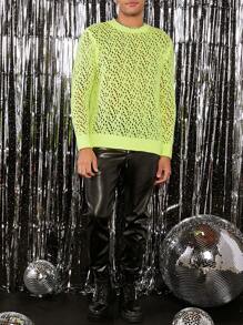 FeverCity Men Solid Pointelle Knit Sweater, For Fall Winter - Mustard Yellow - View 5