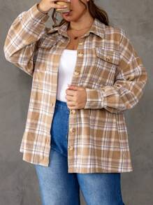 SHEIN EZwear Plus Plaid Print Drop Shoulder Overcoat - Multicolor - View 4