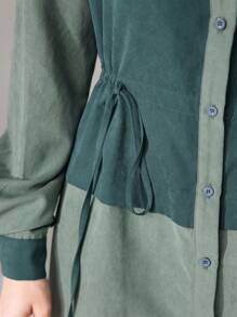 Mulvari Vestido camisero de dos tonos de cintura con cordón - Verde - Ver 6
