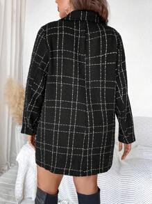 Celure Plus Plaid Double Breasted Overcoat - Black - View 2