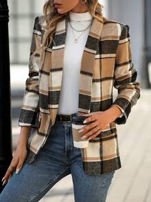 SHEIN Essnce Kẻ sọc Khăn quàng Chi tiết về Flap Áo vest - Nhiều màu - Xem 6