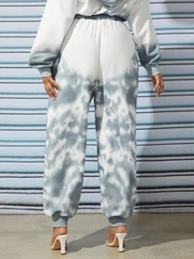 SHEIN X GiudiceGirls 大碼紮染衛褲 - 霧霾藍 - 查看 2