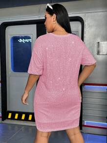 Flirla Plus Drop Shoulder Sequin Dress - Pink - View 2