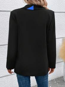 SHEIN LUNE 圖案印花青果領單釦西裝外套 - 黑色 - 查看 2