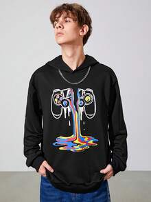 SHEIN 青少年男孩游戏手柄印花卫衣 - 黑色 - 查看 5