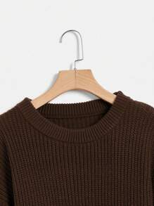 SHEIN VCAY 花卉刺繡落肩袖套頭毛衣 - 咖啡棕 - 查看 4